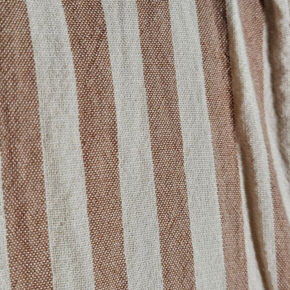 Striped Button-Up Shirt  Womans Crochet Back Panel Beige White Size Med Boho - Picture 4 of 13